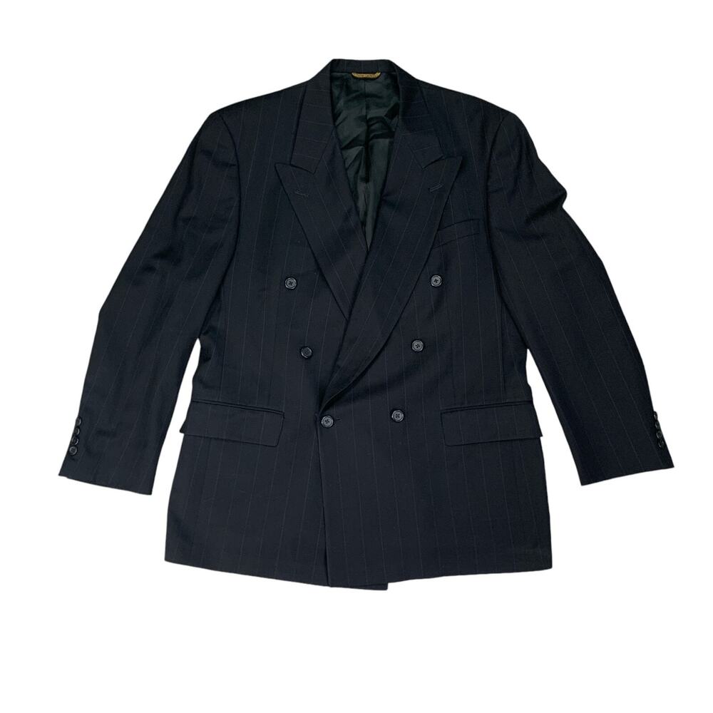 Hart Schaffner Marx Blazer Men 42 Dark Navy Wool Gold Trumpeter Double Breasted
